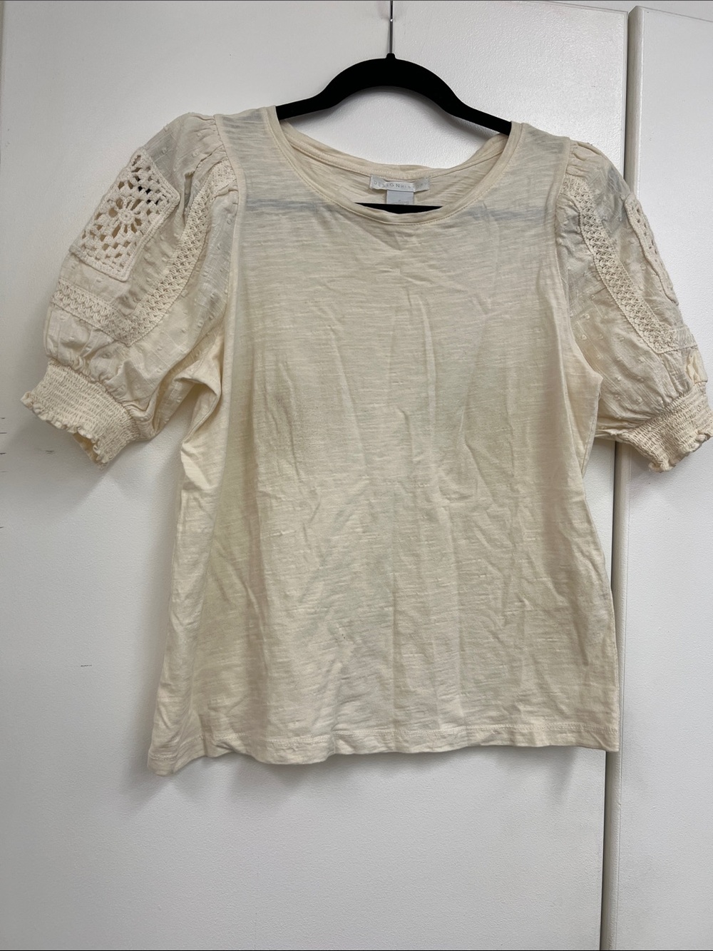 Design History Women’s Cream Crochet Puff Sleeve Top Shirt Blouse Boho Small